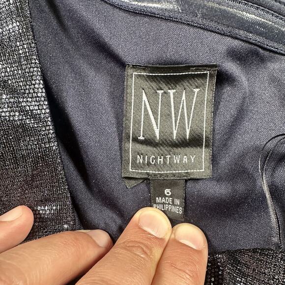 NW Nightway‎ Dress Womens 6 Navy Metallic One Shoulder Cocktail Mini - Picture 4 of 10